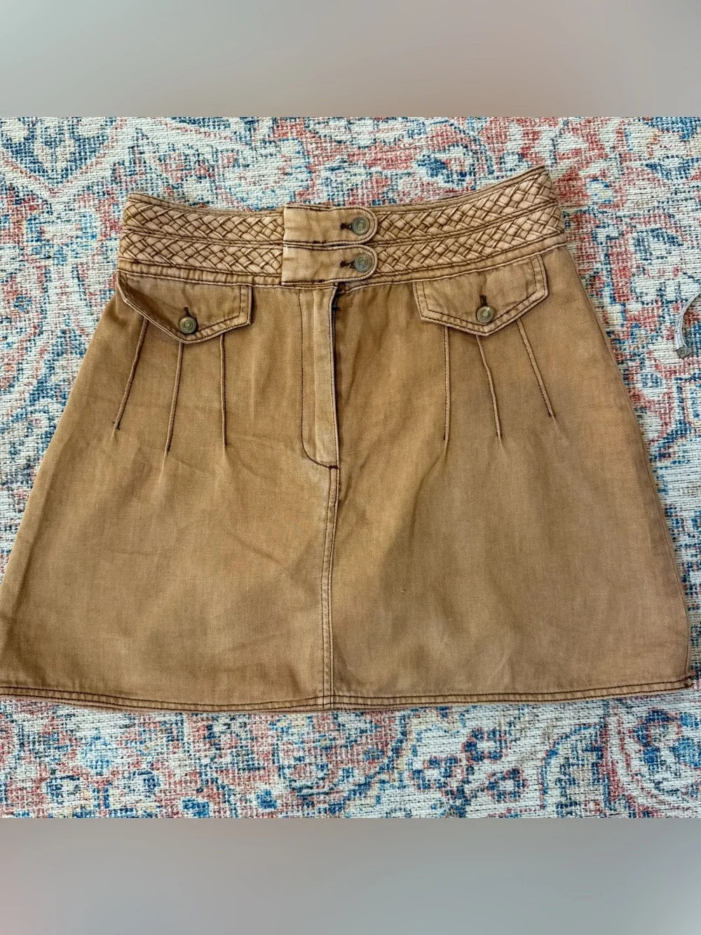 FREE PEOPLE Cotton Mini Skirt Brown Boho Festival Hippie Hipster Size 8 S/M - Picture 5 of 10
